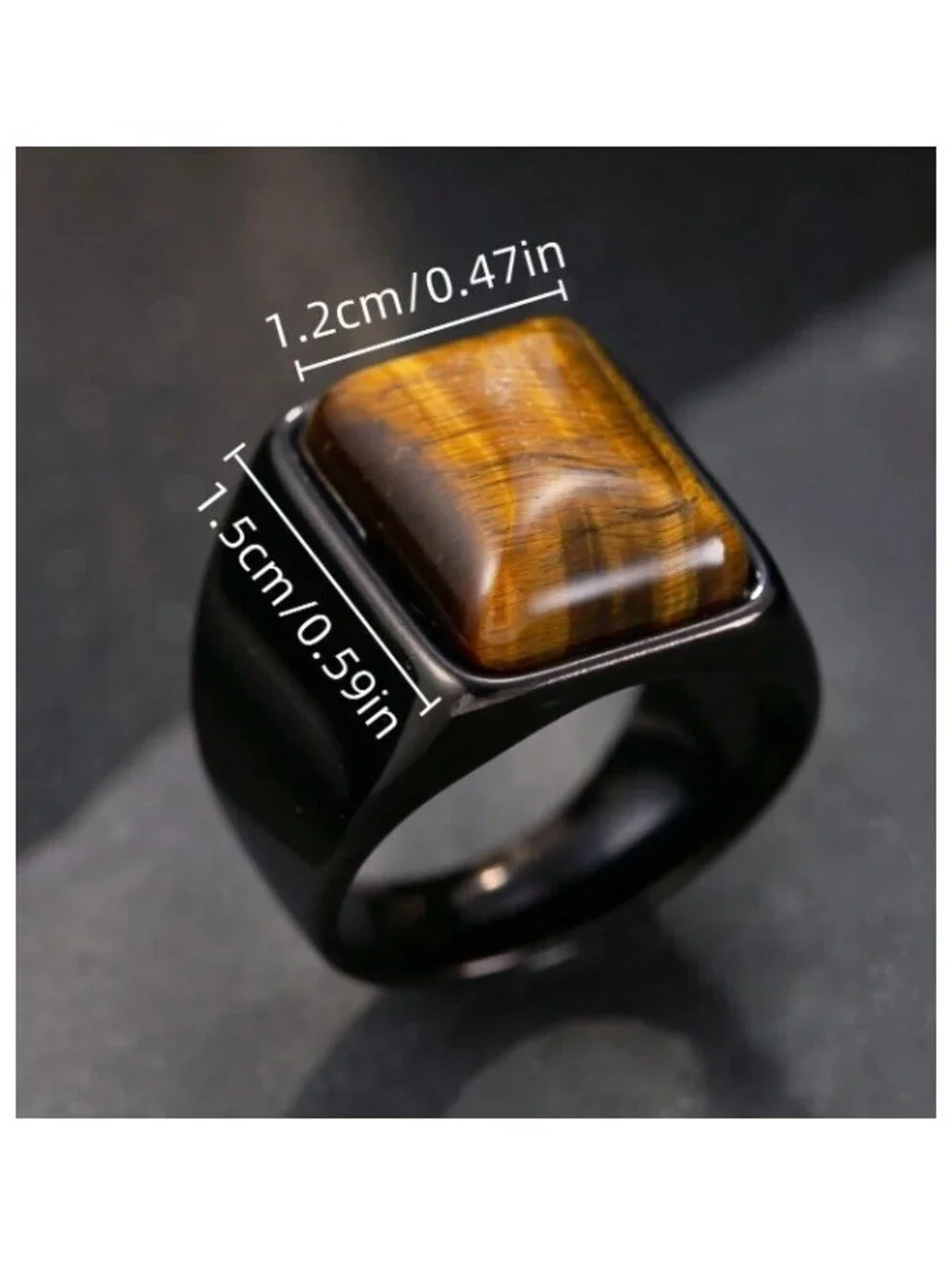 Brown tiger's eye - Ring - black stainless steel - Size 9